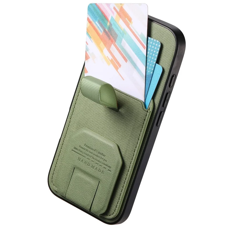 Til iPhone 17 Pro Max hylse med stoftekstur, TPU, PU-læder og PC bagside med kortlomme og kickstand - Grøn