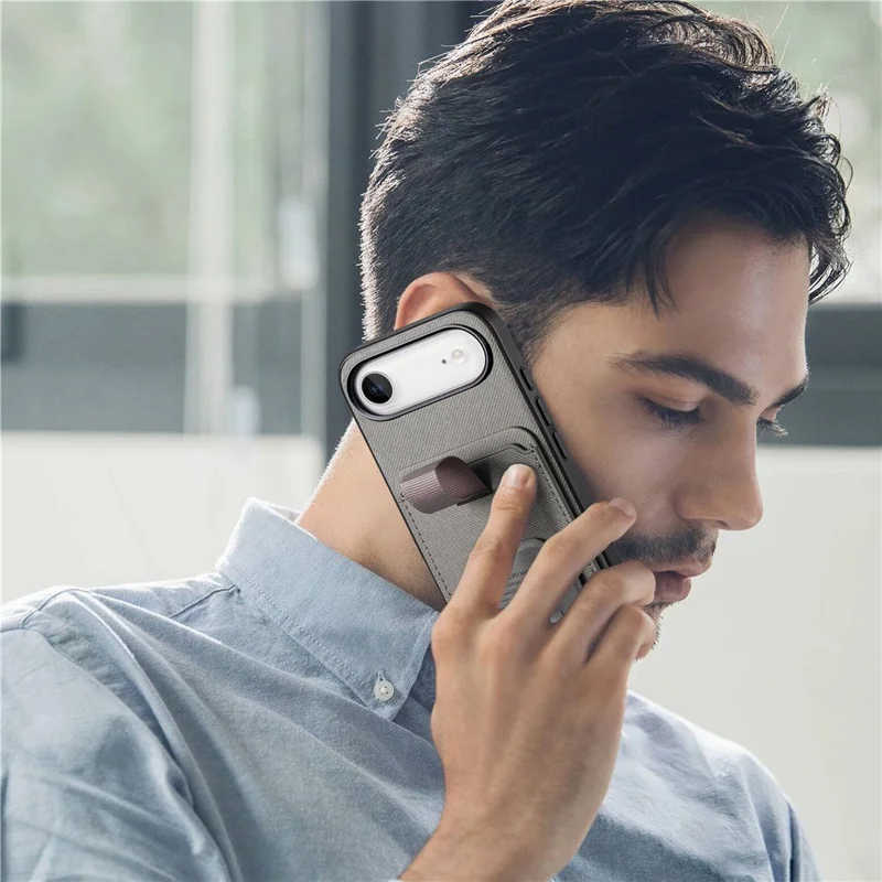 Til iPhone Air Case Stoftekstur TPU PU Læder PC Telefon Bagdæksel med Kortholder og Støtteben - Grå