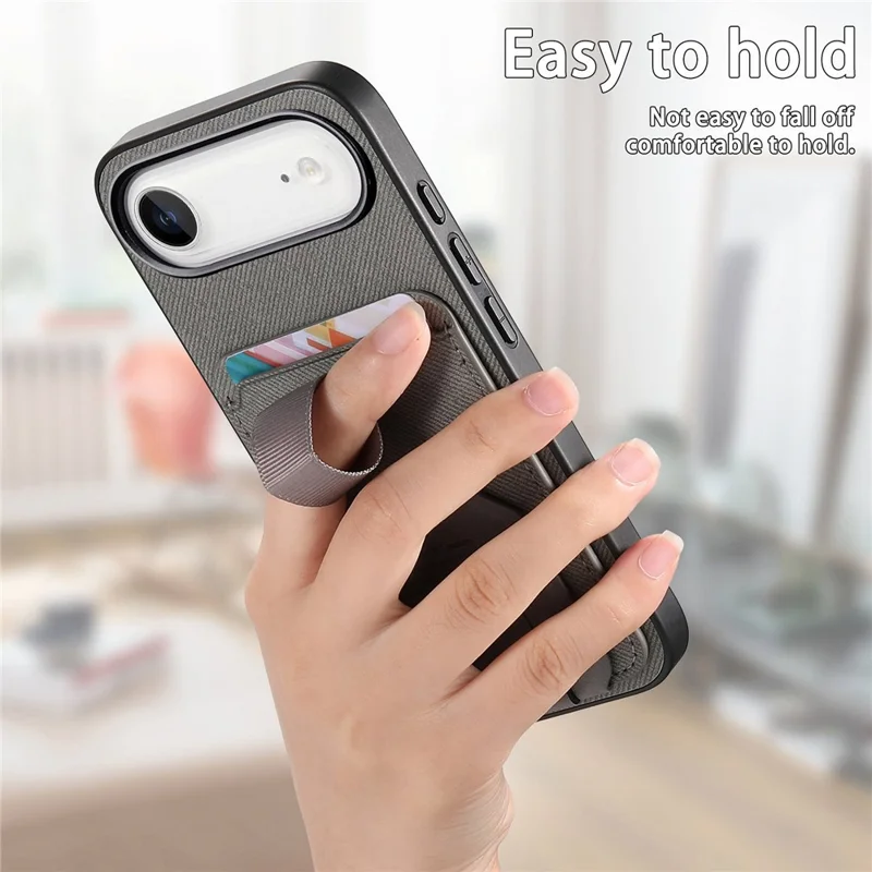 Til iPhone Air Case Stoftekstur TPU PU Læder PC Telefon Bagdæksel med Kortholder og Støtteben - Grå