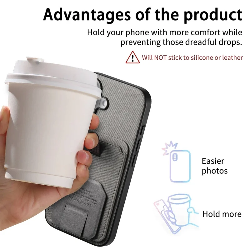 Til iPhone Air Case Stoftekstur TPU PU Læder PC Telefon Bagdæksel med Kortholder og Støtteben - Grå