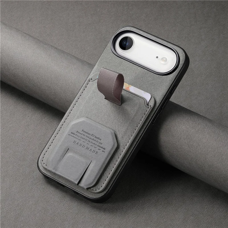 Til iPhone Air Case Stoftekstur TPU PU Læder PC Telefon Bagdæksel med Kortholder og Støtteben - Grå