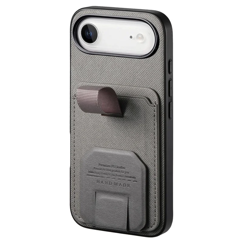 Til iPhone Air Case Stoftekstur TPU PU Læder PC Telefon Bagdæksel med Kortholder og Støtteben - Grå