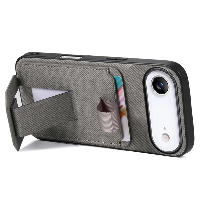 Til iPhone Air Case Stoftekstur TPU PU Læder PC Telefon Bagdæksel med Kortholder og Støtteben - Grå