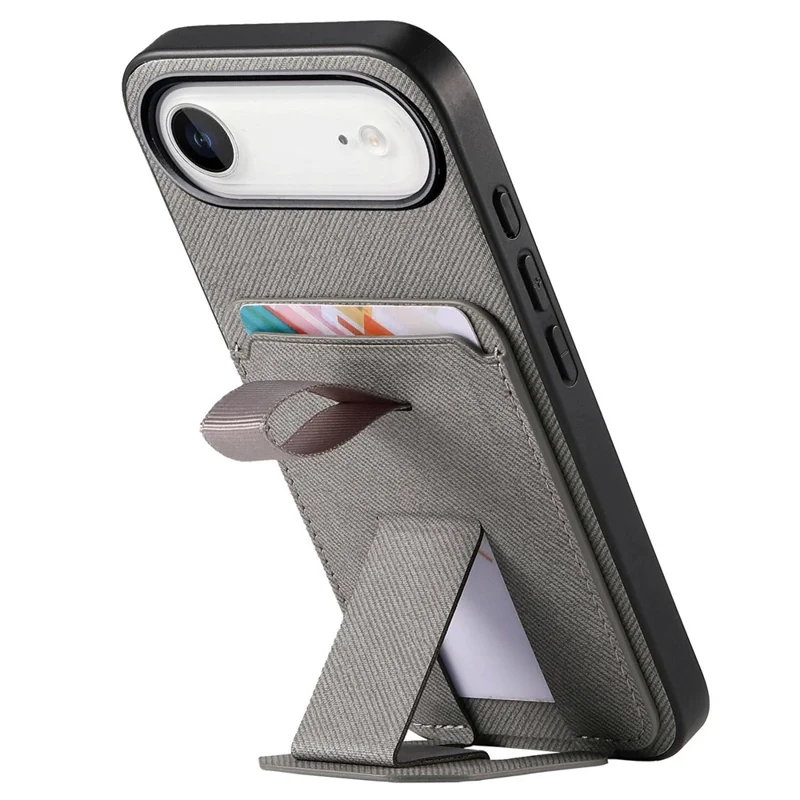 Til iPhone Air Case Stoftekstur TPU PU Læder PC Telefon Bagdæksel med Kortholder og Støtteben - Grå