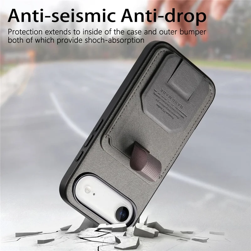 Til iPhone Air Case Stoftekstur TPU PU Læder PC Telefon Bagdæksel med Kortholder og Støtteben - Grå