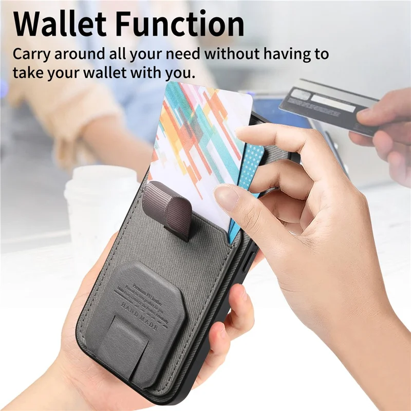 Til iPhone Air Case Stoftekstur TPU PU Læder PC Telefon Bagdæksel med Kortholder og Støtteben - Grå