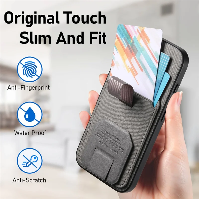 Til iPhone Air Case Stoftekstur TPU PU Læder PC Telefon Bagdæksel med Kortholder og Støtteben - Grå