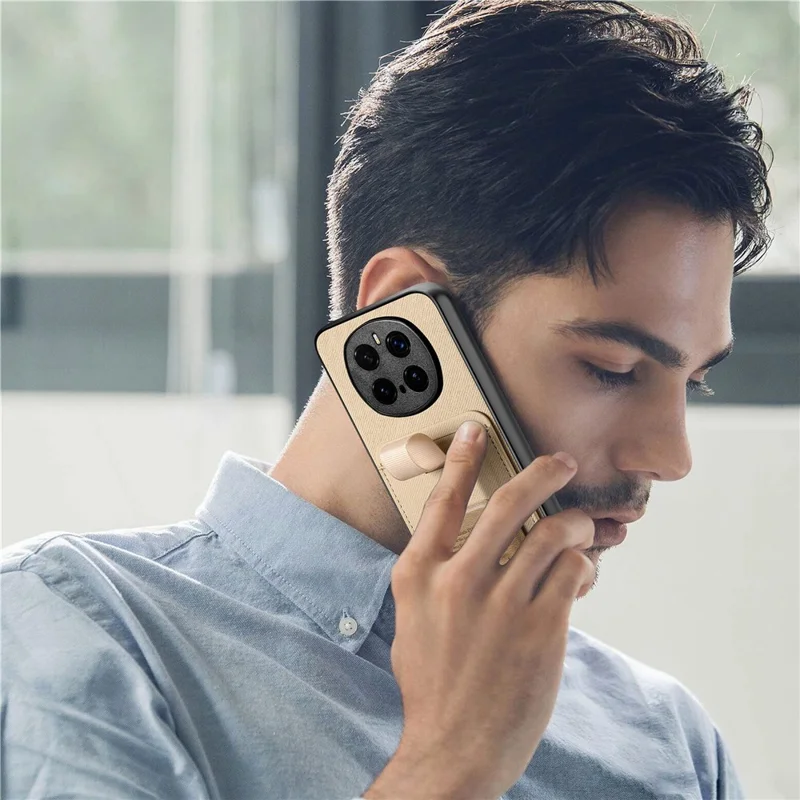 For Honor Magic7 Pro 5G Case Cloth Texture TPU PU Leather PC Phone Back Cover with Card Holder Kickstand - Khaki