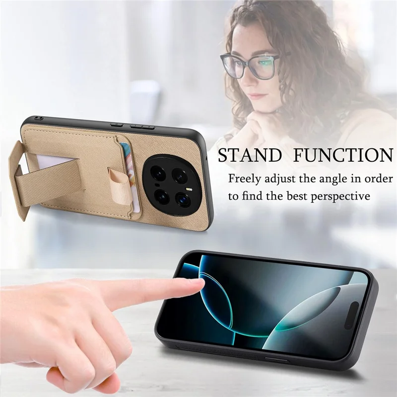 For Honor Magic7 Pro 5G Case Cloth Texture TPU PU Leather PC Phone Back Cover with Card Holder Kickstand - Khaki