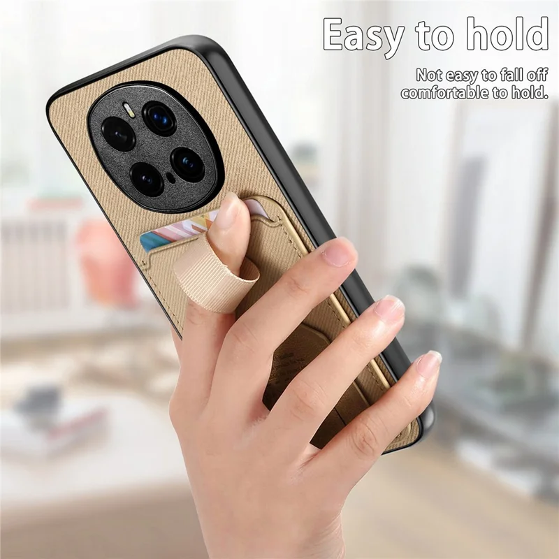 For Honor Magic7 Pro 5G Case Cloth Texture TPU PU Leather PC Phone Back Cover with Card Holder Kickstand - Khaki