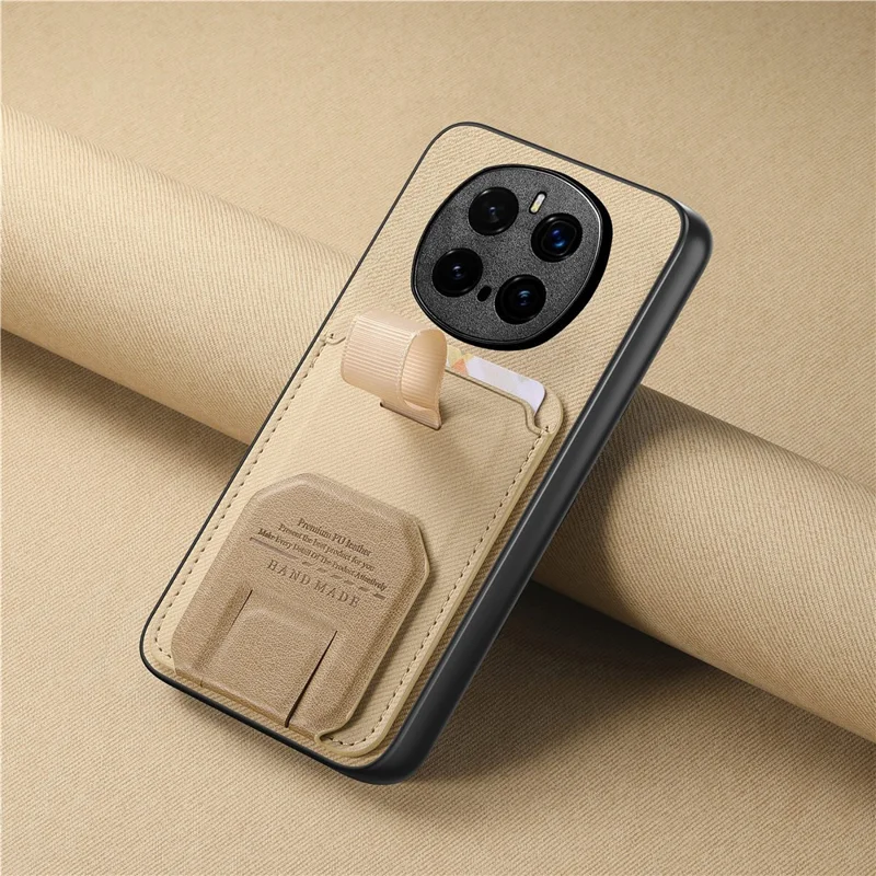 For Honor Magic7 Pro 5G Case Cloth Texture TPU PU Leather PC Phone Back Cover with Card Holder Kickstand - Khaki