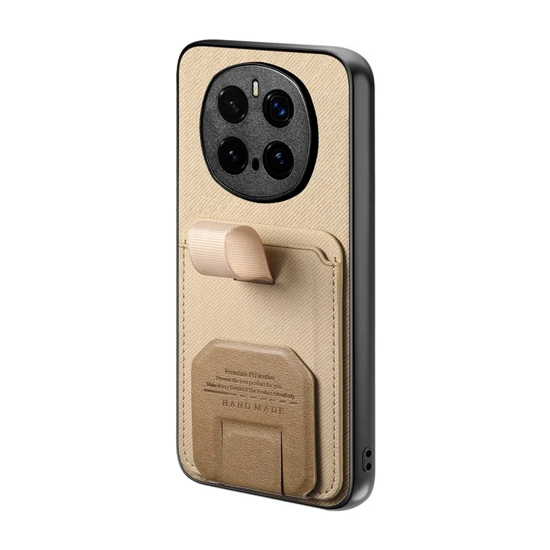 For Honor Magic7 Pro 5G Case Cloth Texture TPU PU Leather PC Phone Back Cover with Card Holder Kickstand - Khaki