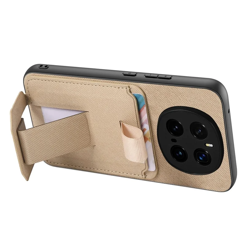 For Honor Magic7 Pro 5G Case Cloth Texture TPU PU Leather PC Phone Back Cover with Card Holder Kickstand - Khaki