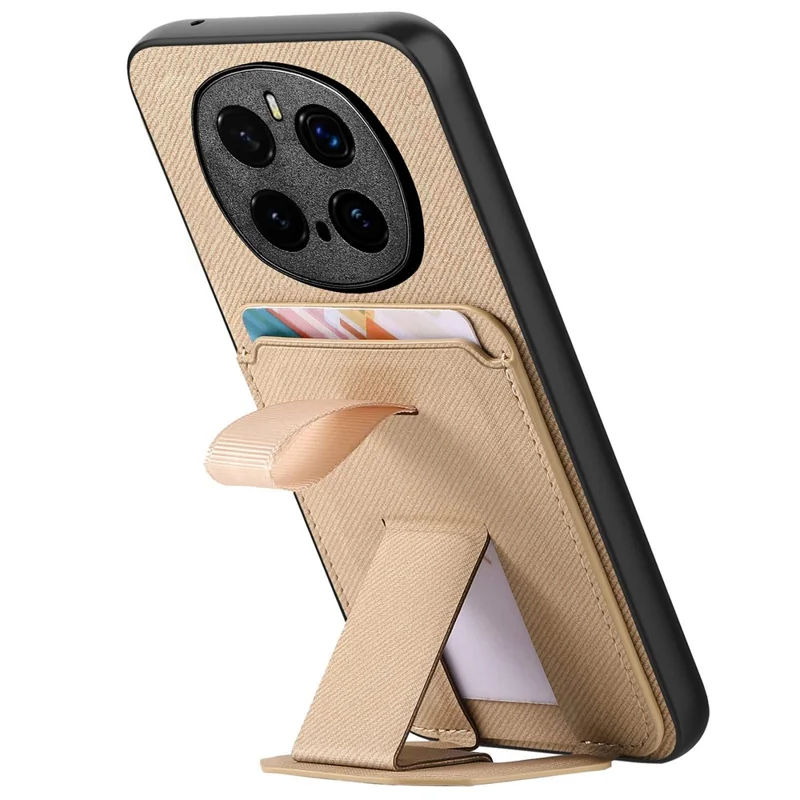 For Honor Magic7 Pro 5G Case Cloth Texture TPU PU Leather PC Phone Back Cover with Card Holder Kickstand - Khaki