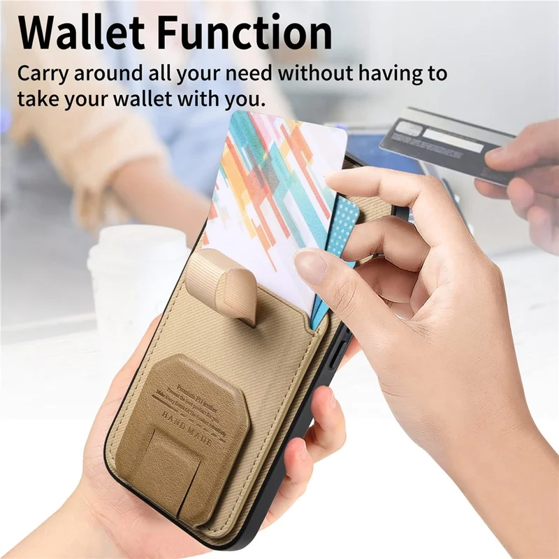 For Honor Magic7 Pro 5G Case Cloth Texture TPU PU Leather PC Phone Back Cover with Card Holder Kickstand - Khaki