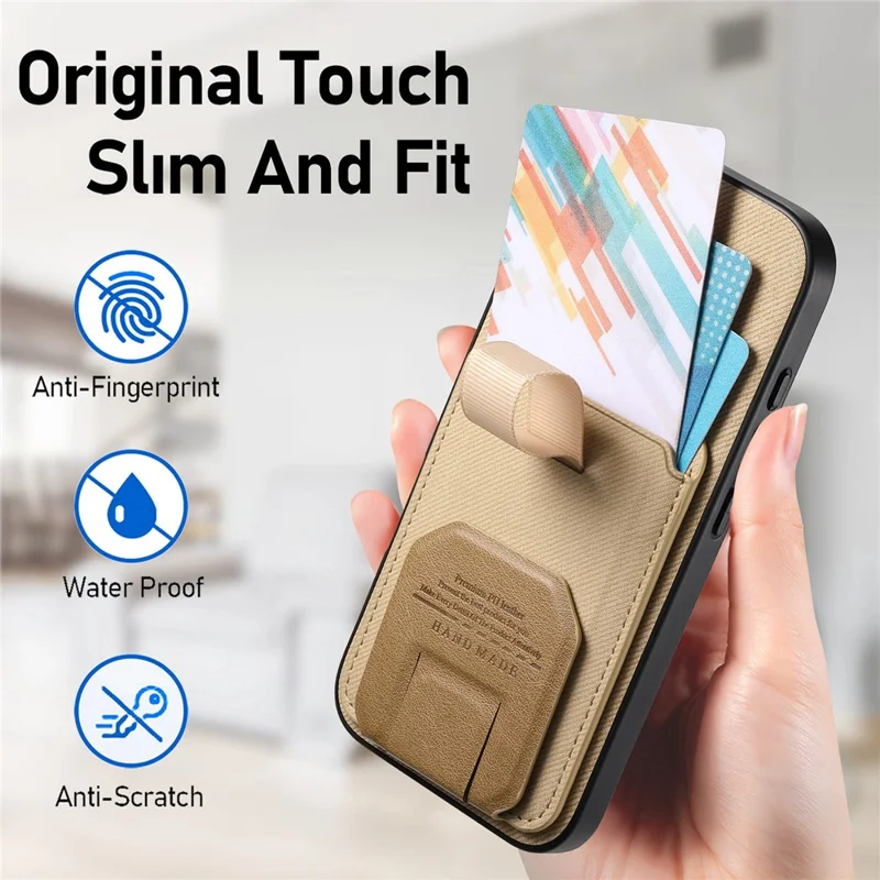 For Honor Magic7 Pro 5G Case Cloth Texture TPU PU Leather PC Phone Back Cover with Card Holder Kickstand - Khaki