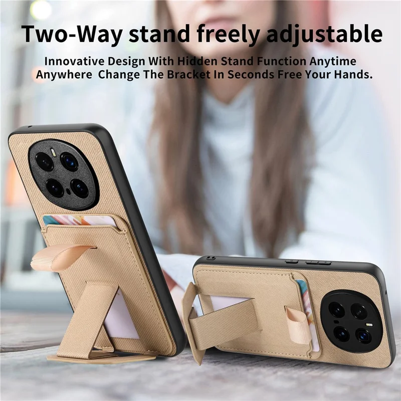 For Honor Magic7 Pro 5G Case Cloth Texture TPU PU Leather PC Phone Back Cover with Card Holder Kickstand - Khaki