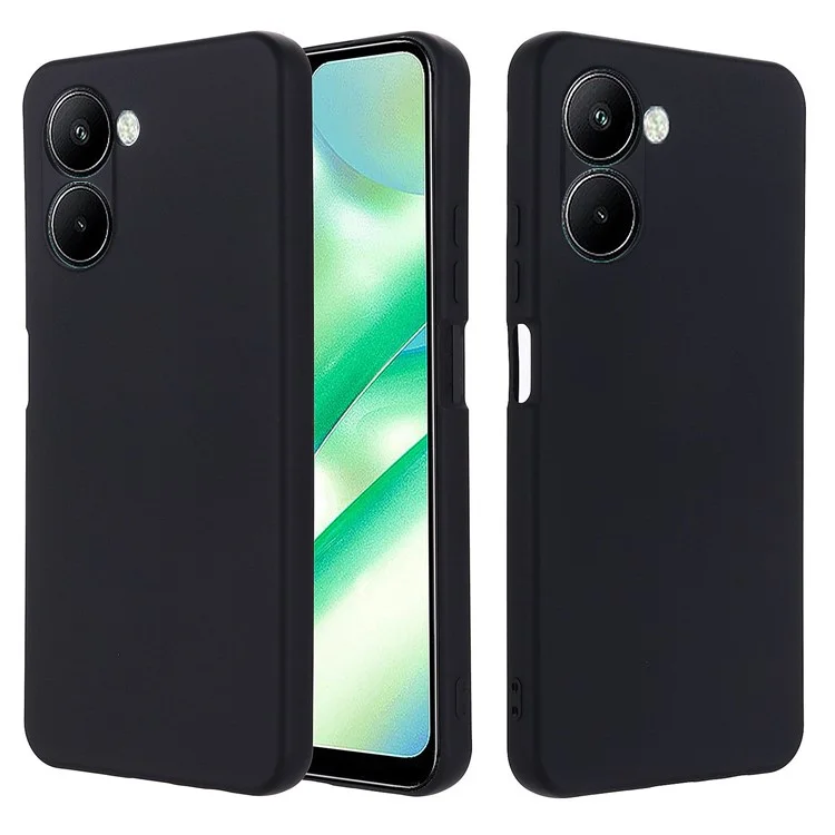 Für Realme C33 2023 4G / C33 4G Flüssigsilikon-Handyhülle Anti-Kratzer Weicher Schutzumschlag mit Handschlaufe - Schwarz