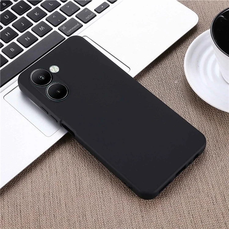 Für Realme C33 2023 4G / C33 4G Flüssigsilikon-Handyhülle Anti-Kratzer Weicher Schutzumschlag mit Handschlaufe - Schwarz