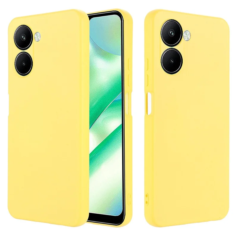 For Realme C33 2023 4G / C33 4G Liquid Silicone Cell Phone Case Anti-Scratch Soft Protective Cover with Strap - Yellow