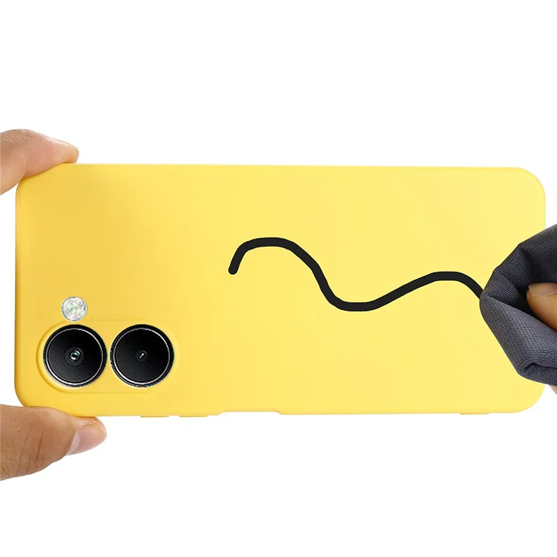 For Realme C33 2023 4G / C33 4G Liquid Silicone Cell Phone Case Anti-Scratch Soft Protective Cover with Strap - Yellow