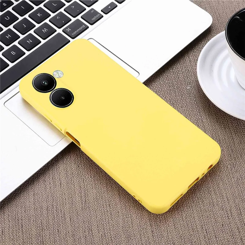 For Realme C33 2023 4G / C33 4G Liquid Silicone Cell Phone Case Anti-Scratch Soft Protective Cover with Strap - Yellow