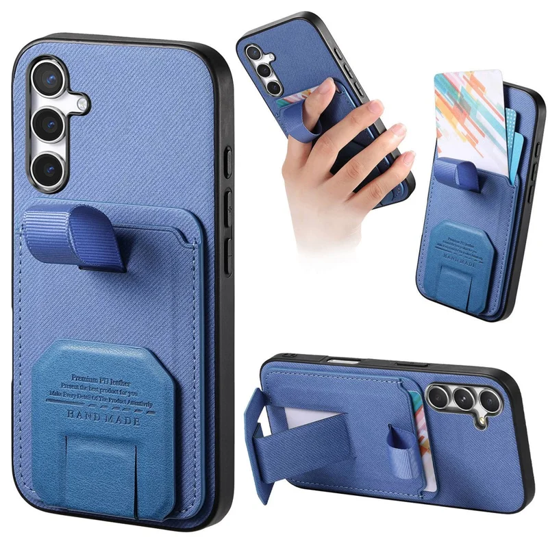 For Samsung Galaxy A36 5G Case Cloth Texture TPU PU Leather PC Phone Back Cover with Card Holder Kickstand - Blue