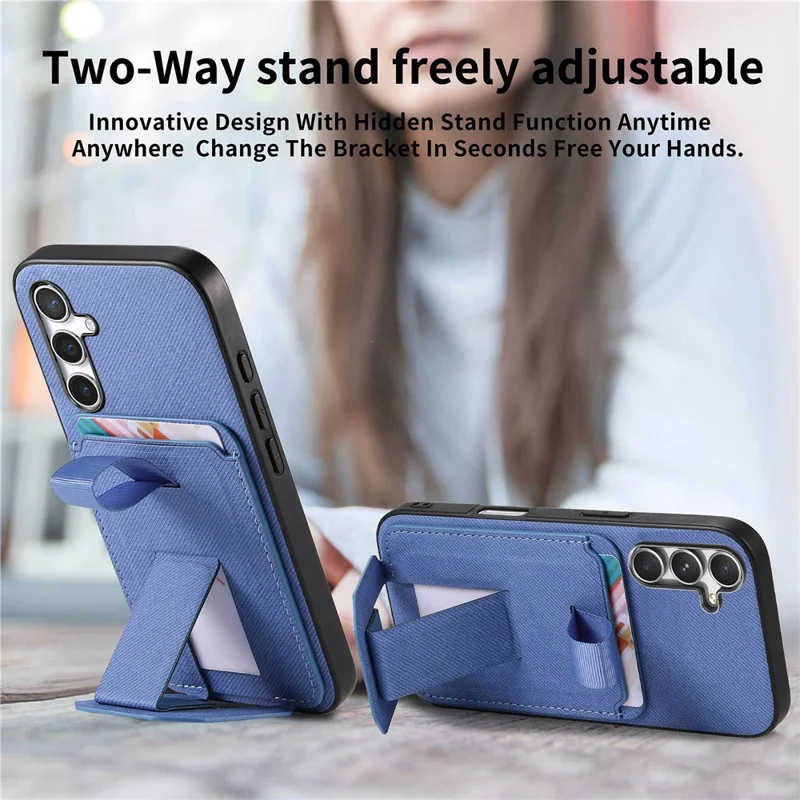 For Samsung Galaxy A36 5G Case Cloth Texture TPU PU Leather PC Phone Back Cover with Card Holder Kickstand - Blue
