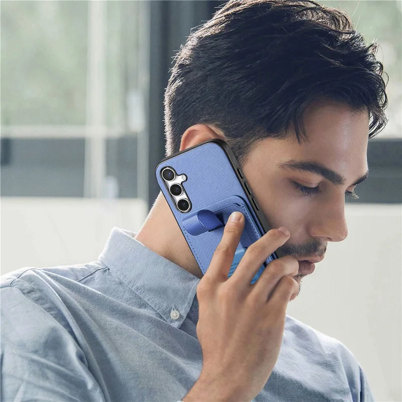 For Samsung Galaxy A36 5G Case Cloth Texture TPU PU Leather PC Phone Back Cover with Card Holder Kickstand - Blue