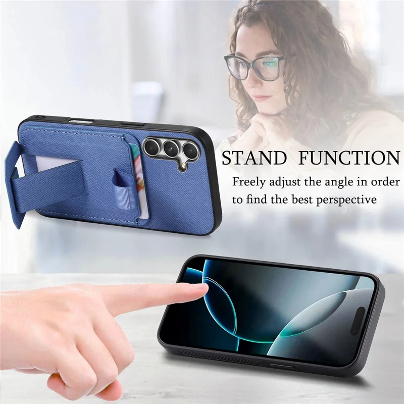 For Samsung Galaxy A36 5G Case Cloth Texture TPU PU Leather PC Phone Back Cover with Card Holder Kickstand - Blue