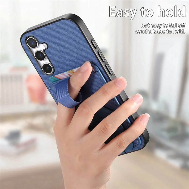 For Samsung Galaxy A36 5G Case Cloth Texture TPU PU Leather PC Phone Back Cover with Card Holder Kickstand - Blue