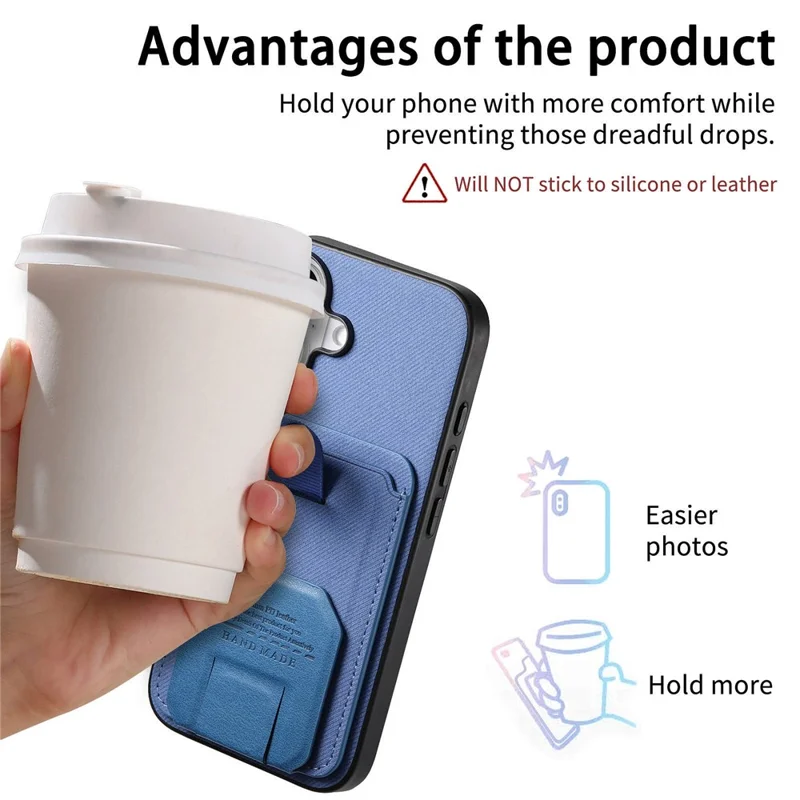 For Samsung Galaxy A36 5G Case Cloth Texture TPU PU Leather PC Phone Back Cover with Card Holder Kickstand - Blue