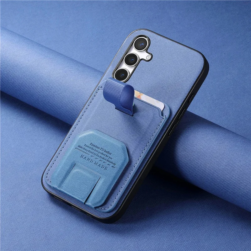 For Samsung Galaxy A36 5G Case Cloth Texture TPU PU Leather PC Phone Back Cover with Card Holder Kickstand - Blue