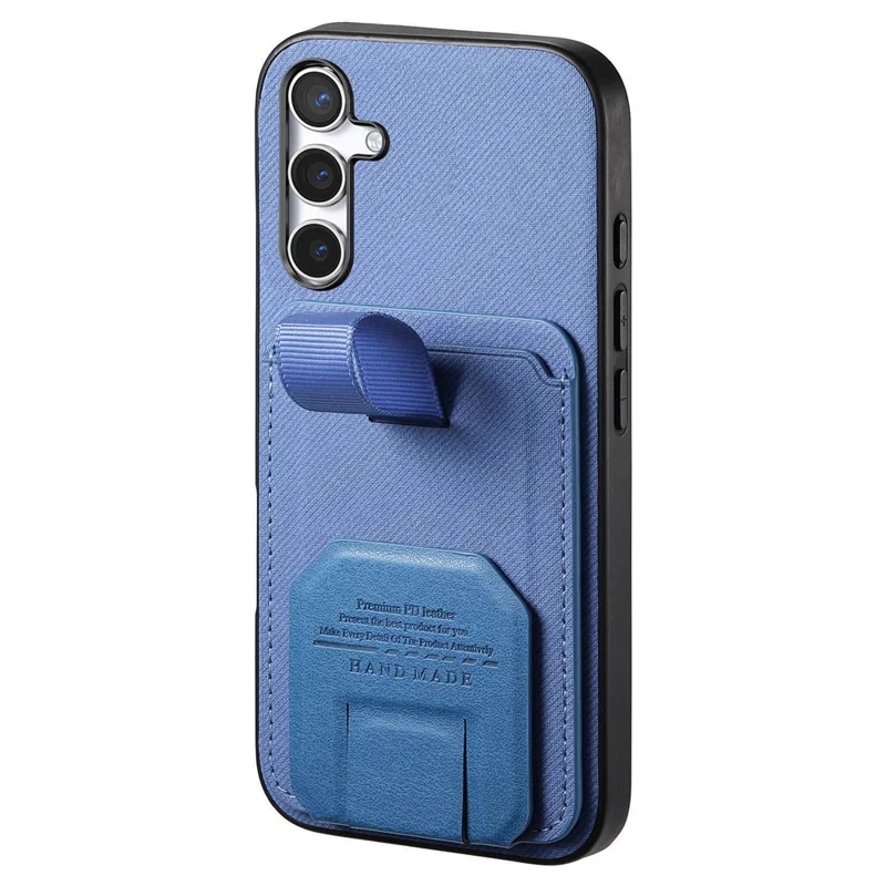 For Samsung Galaxy A36 5G Case Cloth Texture TPU PU Leather PC Phone Back Cover with Card Holder Kickstand - Blue