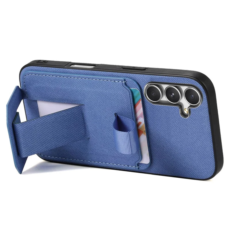 For Samsung Galaxy A36 5G Case Cloth Texture TPU PU Leather PC Phone Back Cover with Card Holder Kickstand - Blue