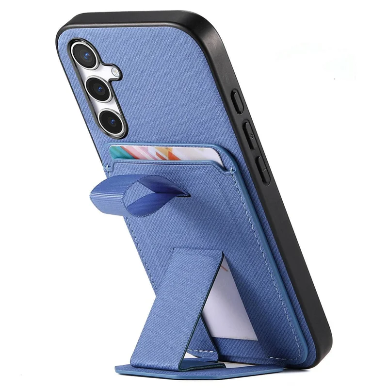 For Samsung Galaxy A36 5G Case Cloth Texture TPU PU Leather PC Phone Back Cover with Card Holder Kickstand - Blue