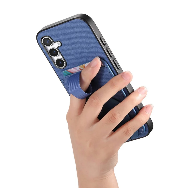 For Samsung Galaxy A36 5G Case Cloth Texture TPU PU Leather PC Phone Back Cover with Card Holder Kickstand - Blue