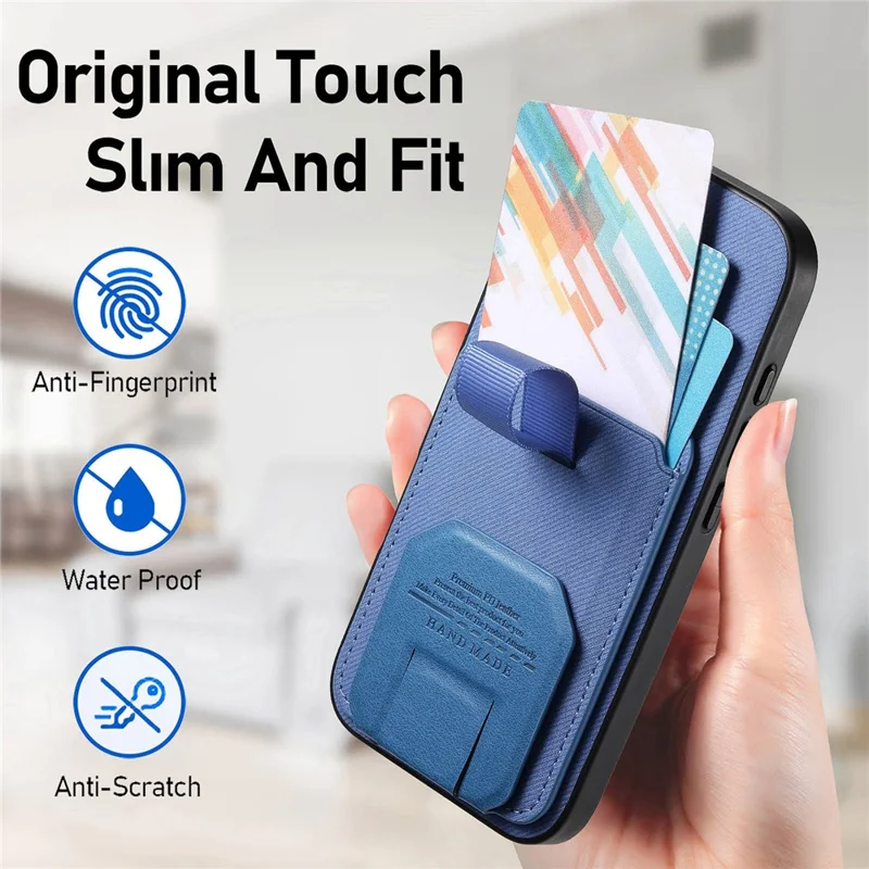 For Samsung Galaxy A36 5G Case Cloth Texture TPU PU Leather PC Phone Back Cover with Card Holder Kickstand - Blue