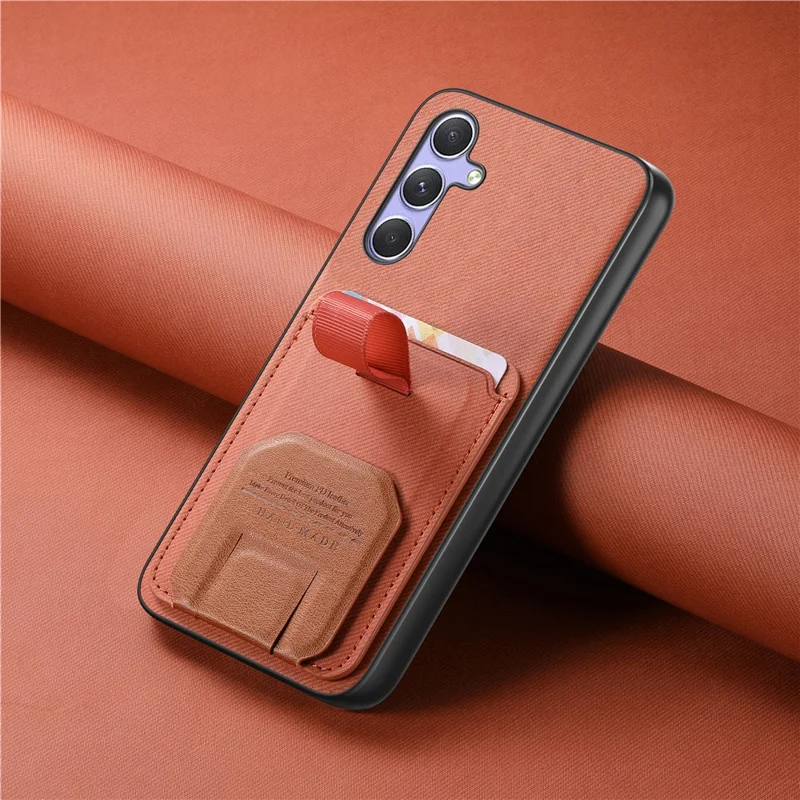 Funda para teléfono Samsung Galaxy A16 5G / 4G con textura de tela TPU PU cuero PC tapa trasera con soporte y ranura para tarjetas - Marrón