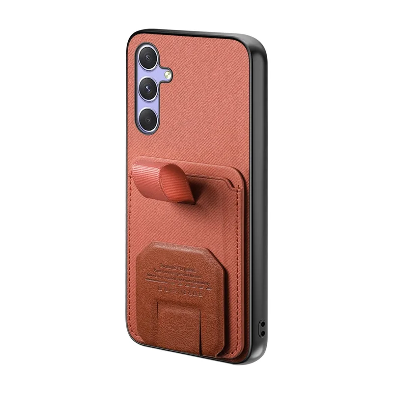 Funda para teléfono Samsung Galaxy A16 5G / 4G con textura de tela TPU PU cuero PC tapa trasera con soporte y ranura para tarjetas - Marrón