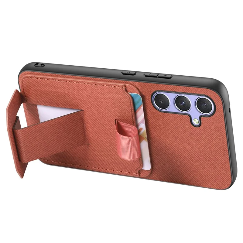 Funda para teléfono Samsung Galaxy A16 5G / 4G con textura de tela TPU PU cuero PC tapa trasera con soporte y ranura para tarjetas - Marrón