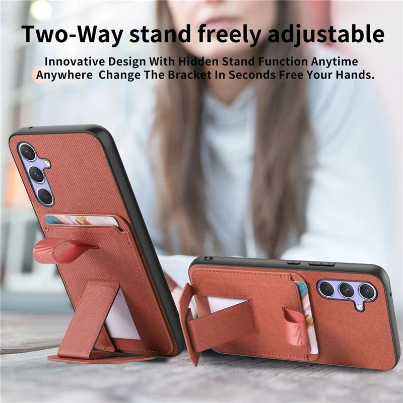 Funda para teléfono Samsung Galaxy A16 5G / 4G con textura de tela TPU PU cuero PC tapa trasera con soporte y ranura para tarjetas - Marrón