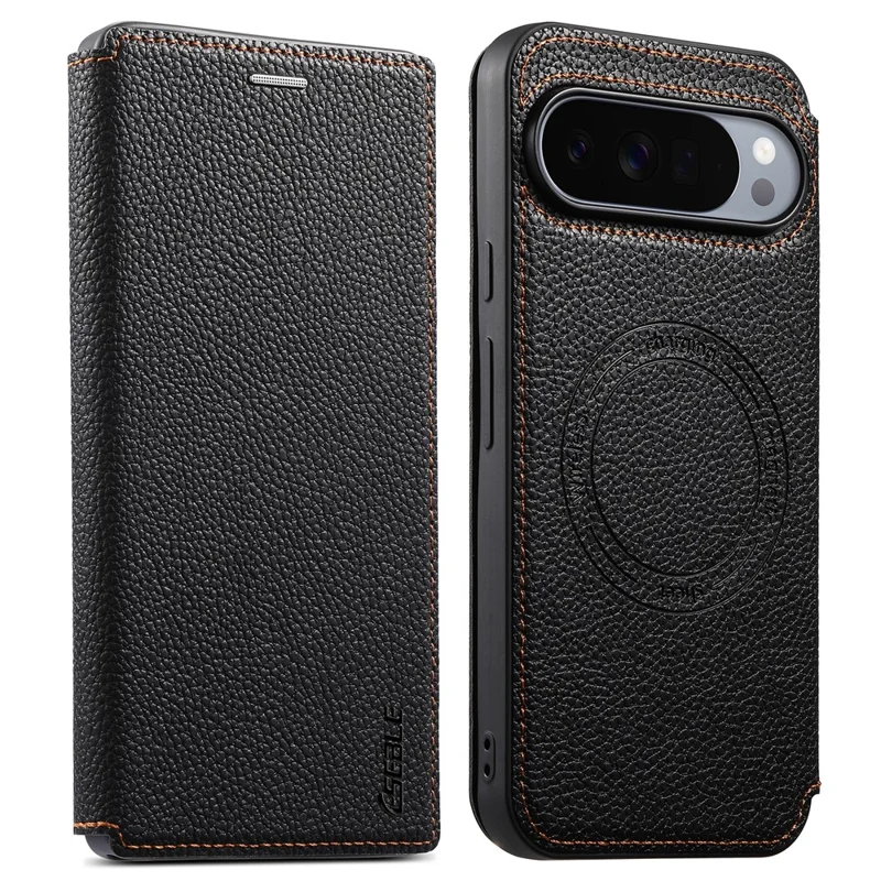 ESEBLE Magnetic Case For Google Pixel 10 Pro  /  Pixel 9 Pro Ultra Thin Litching Textured Leather Flip Cover with Card Slot - Black