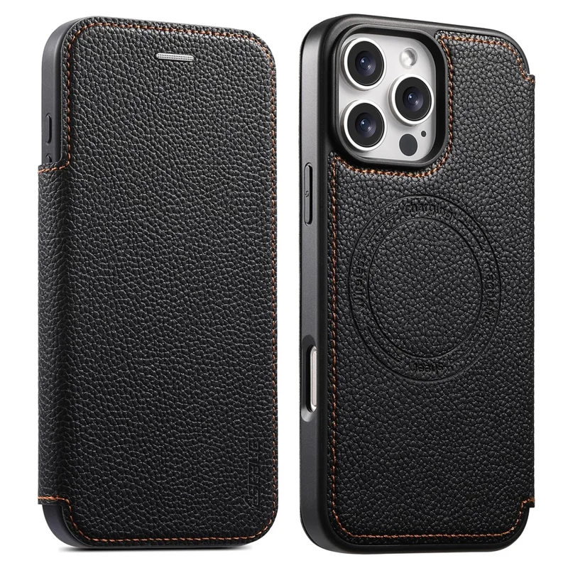 ESEBLE Funda Magnética de Cuero para iPhone 16 Pro Max con Patrón de Piel de Cocodrilo, Funda Abatible con Ranura para Tarjetas y Soporte Compatible con Magsafe - Negro