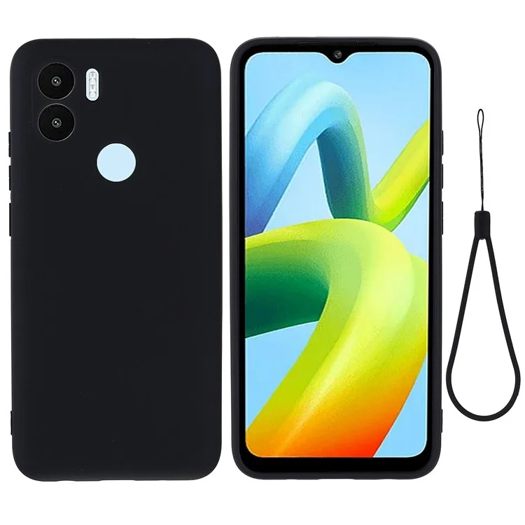 Liquid Silicone Case for Xiaomi Redmi A1+ 4G / A2+ 4G / Poco C50 4G Shockproof Phone Case Anti-Fall Protective Cover with Strap - Black