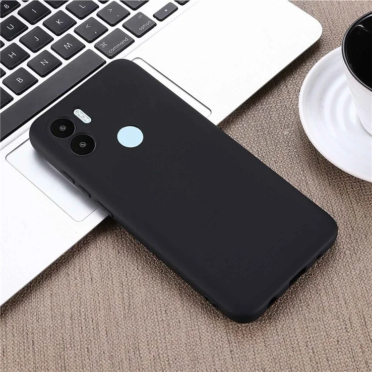 Liquid Silicone Case for Xiaomi Redmi A1+ 4G / A2+ 4G / Poco C50 4G Shockproof Phone Case Anti-Fall Protective Cover with Strap - Black