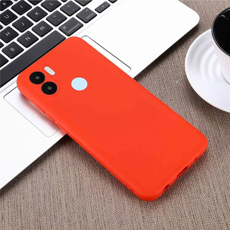 Liquid Silicone Case for Xiaomi Redmi A1+ 4G / A2+ 4G / Poco C50 4G Shockproof Phone Case Anti-Fall Protective Cover with Strap - Red