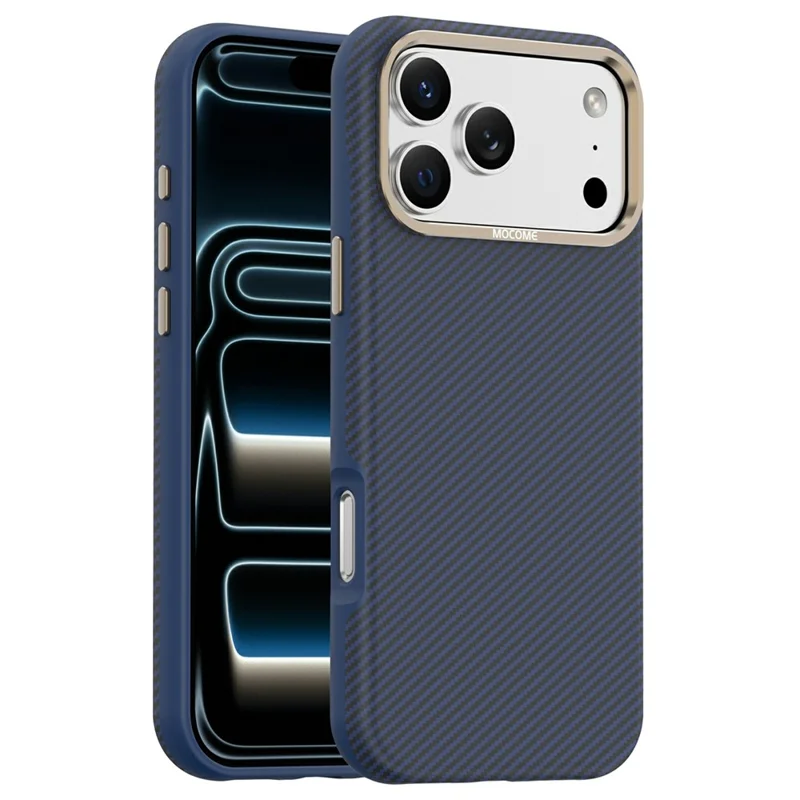 Coque pour iPhone 17 Pro compatible MagSafe, texture en fibre de carbone, housse de protection antichoc en TPU et PC - Saphir