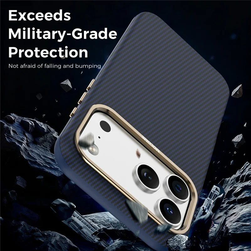 Coque pour iPhone 17 Pro compatible MagSafe, texture en fibre de carbone, housse de protection antichoc en TPU et PC - Saphir