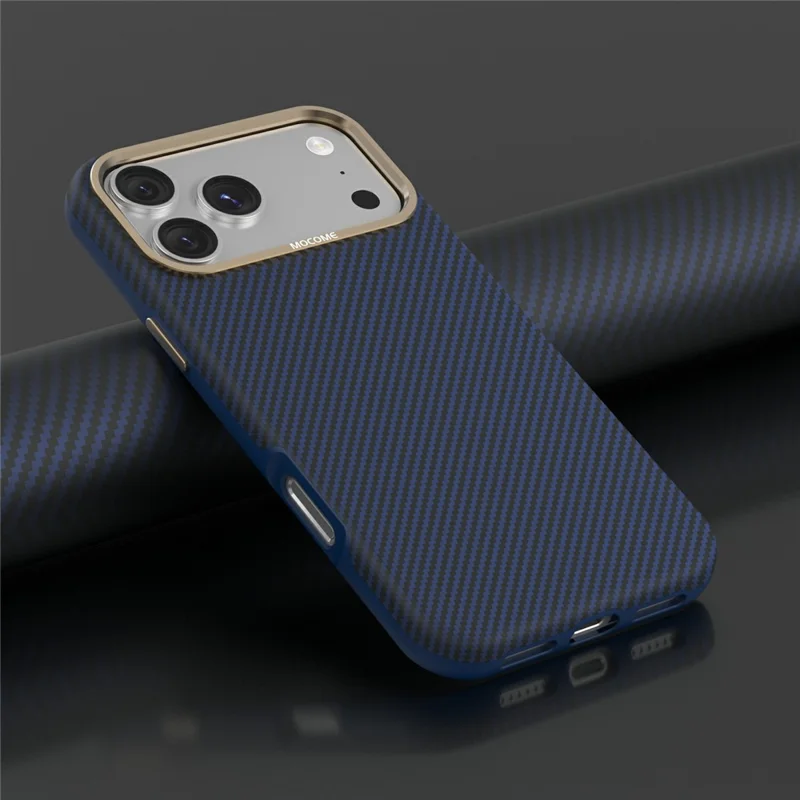 Coque pour iPhone 17 Pro compatible MagSafe, texture en fibre de carbone, housse de protection antichoc en TPU et PC - Saphir